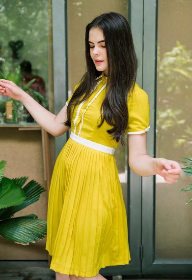 Sukienka plisowana zółta ADRIA